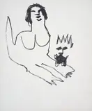 Sphinx and King by Sidney Nolan, crayon on paper, sold Aug 2023