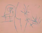 Figure and Birds by Sidney Nolan, transfer drawing on paper, sold Aug 2023