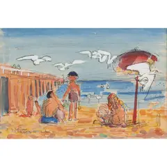 John Brack, By the Seaside, 1952, watercolour, ink and gouache on paper