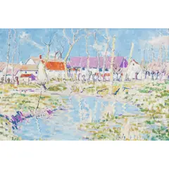 Arthur Baker-Clack, French Farmhouses, Decorative Landscape, oil on canvas