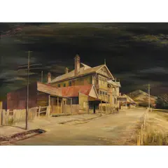 Kenneth Jack, Hotel at Waratah, TAS, 1969, oil on board