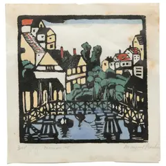 Margaret Preston, Wooden Bridge, Mosman, 1925, hand-coloured woodcut, ed. 2/50
