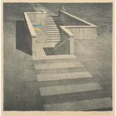Jeffrey Smart, The Last Train, 1989, lithograph, ed. 7/65