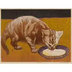 The Cat by Murray Griffin, c.1970, linocut, ed. 17/17, sold Nov 2023