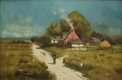 Girolamo P. Nerli, Untitled (Early Victorian settlement), oil on canvas