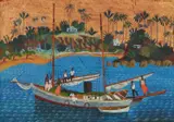 Donald Friend, The Lugger Darnley, North Queensland, oil with goldleaf on board