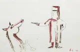 Adam Cullen, Ned Kelly and Sergeant Steele's Horse, 2010, ink on archival paper