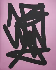 Reko Rennie, Nguwa Relentless, 2021, synthetic polymer paint on pink mirrored acrylic