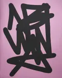 Reko Rennie, Nguwa Relentless, 2021, synthetic polymer paint on pink mirrored acrylic