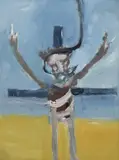 Hanged Crucifix by Sidney Nolan, 1979, oil and enamel on hardboard, sold Oct 2023