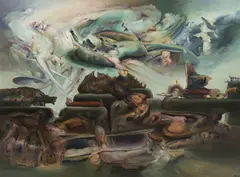 The Wall by James Gleeson, 1986, oil on canvas, sold Oct 2023