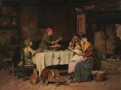 Luigi Scaffai, (Dinner Time), oil on canvas