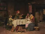 Luigi Scaffai, (Dinner Time), oil on canvas