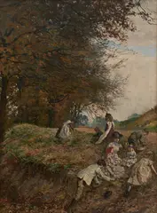 (Picking Bluebells) by Julian Ashton, 1877, oil on canvas, sold Oct 2023