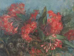 May Vale, Red Flowering Gum, oil on card