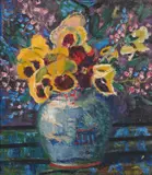 Edith Holmes, Pansies, oil on canvas