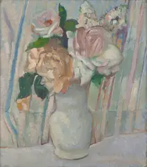 Isabel May Tweddle, Roses and Lilac, oil on canvas laid on board