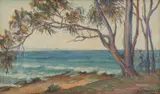 Bertha Merfield, Beach Scene, oil on board