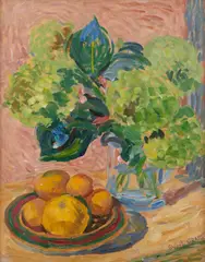 Sybil Craig, Still Life of Lemons and Flowers, oil on card