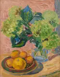 Sybil Craig, Still Life of Lemons and Flowers, oil on card