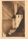Jessie Traill, The Tower Carcassonne Night, 1927, aquatint and etching, ed. 2/25