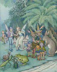 Ida Rentoul Outhwaite, The Guests Went Into Conference, watercolour with pencil and ink on paper