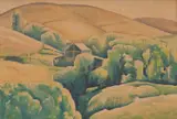 Dorrit Black, Landscape with Small Ravine and Barn, watercolour on paper