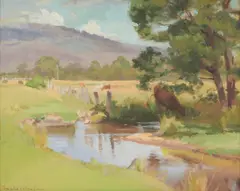 Don River by Amalie Colquhoun, oil on canvas on board, in original John Thallon frame, sold Sep 2023
