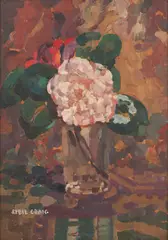 Sybil Craig, Camelia Still Life, oil on board