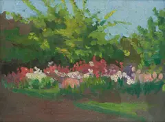 Violet Teague, Garden Scene, Ettrick, oil on board