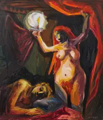 Cupid + Psyche by Wendy Sharpe, 1988, oil on canvas, sold Sep 2023