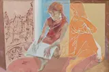 Louis Kahan, Untitled (A Young Girl Sketches by the Window), 1969, oil on board