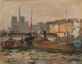 Will Ashton, Barges on the River, oil on canvas