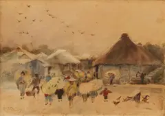 Alfred East, Untitled (Japanese Village Scene), watercolour on paper