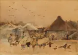 Alfred East, Untitled (Japanese Village Scene), watercolour on paper