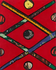 Tony Albert, Studio Study #81, 2021, synthetic polymer paint and vintage materials on canvasboard