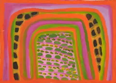 (Language group: Wangkajunga) by Dolly Snell, synthetic polymer paint on canvas, sold Aug 2023