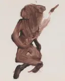 Bushranger Firing a Pistol by Sidney Nolan, c.1955, mixed media on paper, sold May 2023