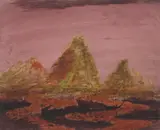 Mountains and River by Sidney Nolan, c.1967, mixed media on paper, sold May 2023
