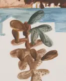 Greek Landscape, Hydra by Sidney Nolan, 1956, mixed media on paper, sold May 2023