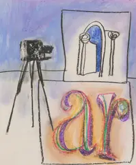 Camera and Building by Sidney Nolan, c.1957, mixed media on paper, sold May 2023