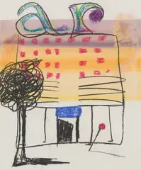 Building and Tree by Sidney Nolan, c.1957, mixed media on paper, sold May 2023