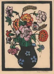Margaret Preston, Flowers in Jug, c.1929, hand-coloured woodcut, ed. of 125