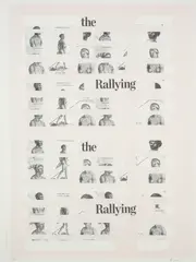 Brook Andrew, The Rallying The Rallying, 2016, collage of cut hand-coloured photolithographs on colour photolithograph, ed. 4/12