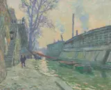 Robert Richmond Campbell, Laundry Boat on the Seine, oil on canvas on board
