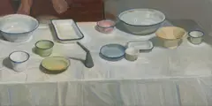 Peter Wegner, Enamel Bowls and Oil Funnel II, 2005, oil on linen