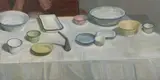 Peter Wegner, Enamel Bowls and Oil Funnel II, 2005, oil on linen