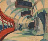 Cyril Power, The Tube Station, c.1932, colour linocut on oriental tissue ed. 50/60