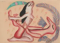 Mirka Mora, Erotic Scene, 1974, pastel and charcoal on paper laid on board