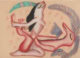 Mirka Mora, Erotic Scene, 1974, pastel and charcoal on paper laid on board